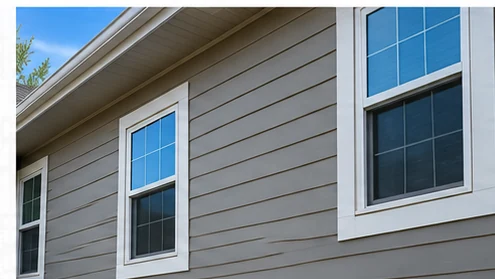 Residential house siding with finished window trim